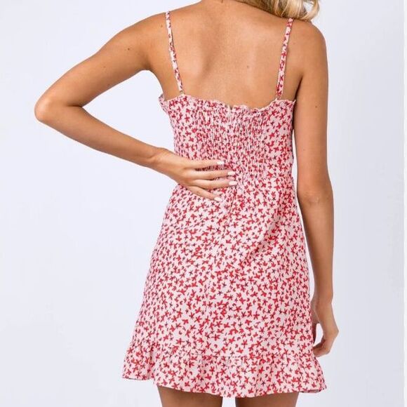 Princess Polly Deniz Red Blush Floral Mini Dress Women's US 6 Smocked back - Picture 4 of 12